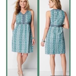 J.Jill Ikat Green White Sleeveless Sheath Dress MT